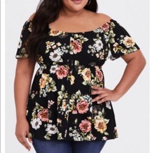 Black floral crepe babydoll top